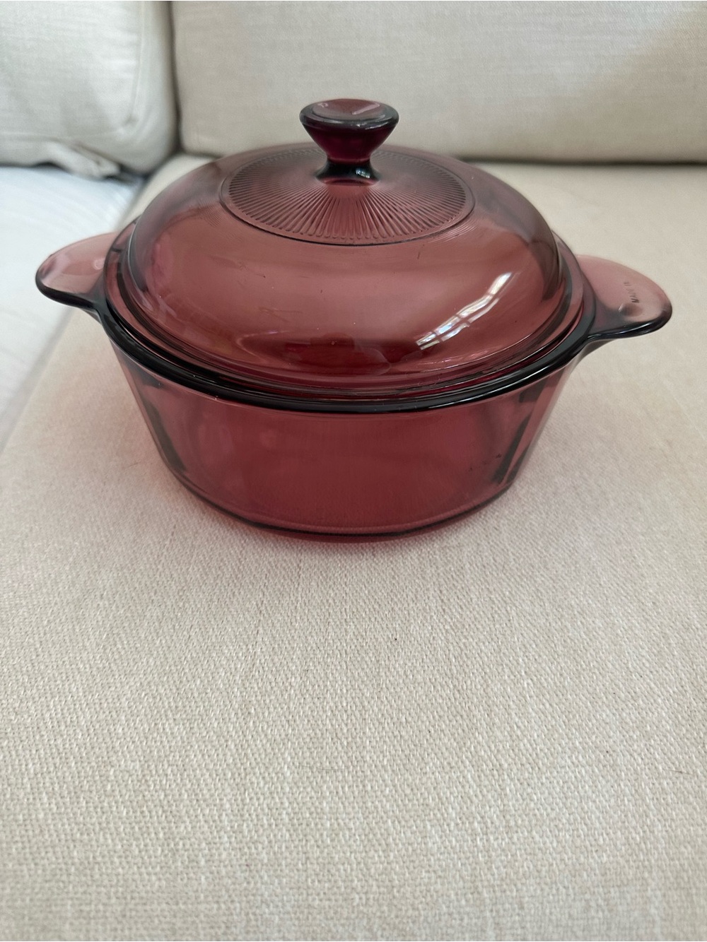 Corning Vintage cranberry Glass Covered Casserole Dish - Unbranded